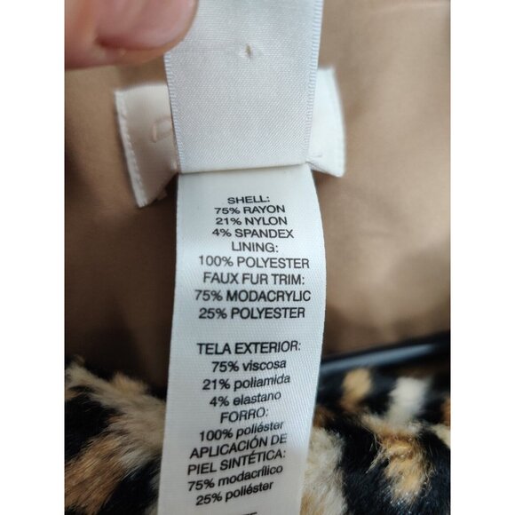 CHICO'S $159 Faux Fur Collar Leopard Swing Jacket Lined Size 0 (Small-4) - Picture 6 of 11